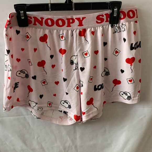PEANUTS Snoopy Love Letters Knit Shorts Pajamas Set in Pink/Red Sz LARGE - Picture 5 of 5